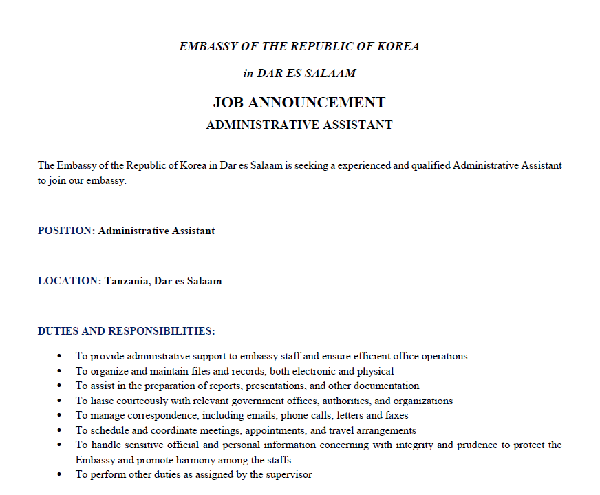 Job Announcement: Administrative Assistant