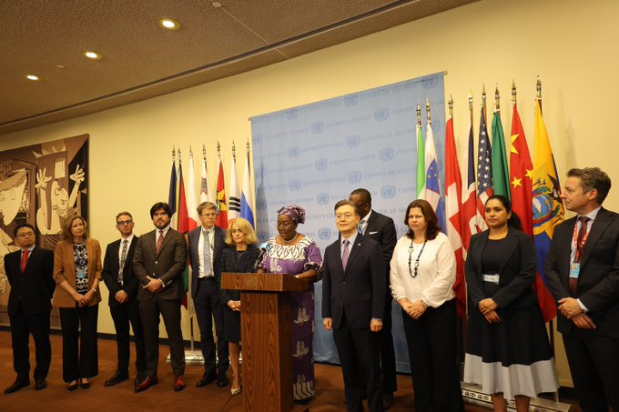 Amb. Hwang participated in a media stakeout media stakeout calling for women's full, equal and meaningful leadership and safe participation(8.7)