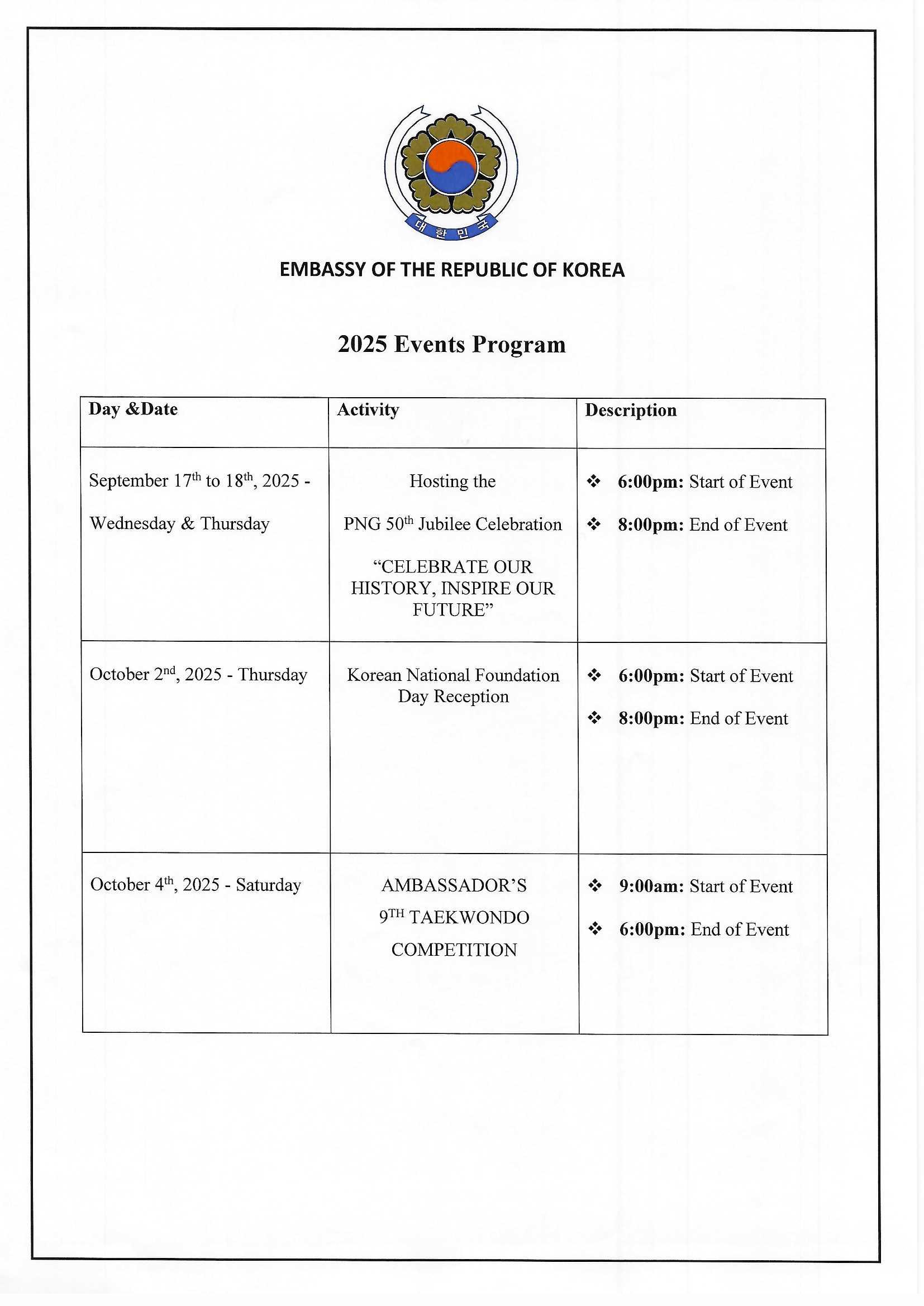 2025 Embassy Events