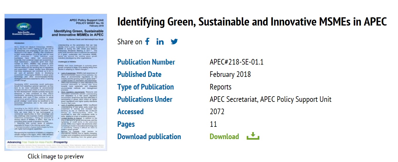 Identifying Green, Sustainable and Innovative MSMEs in APEC