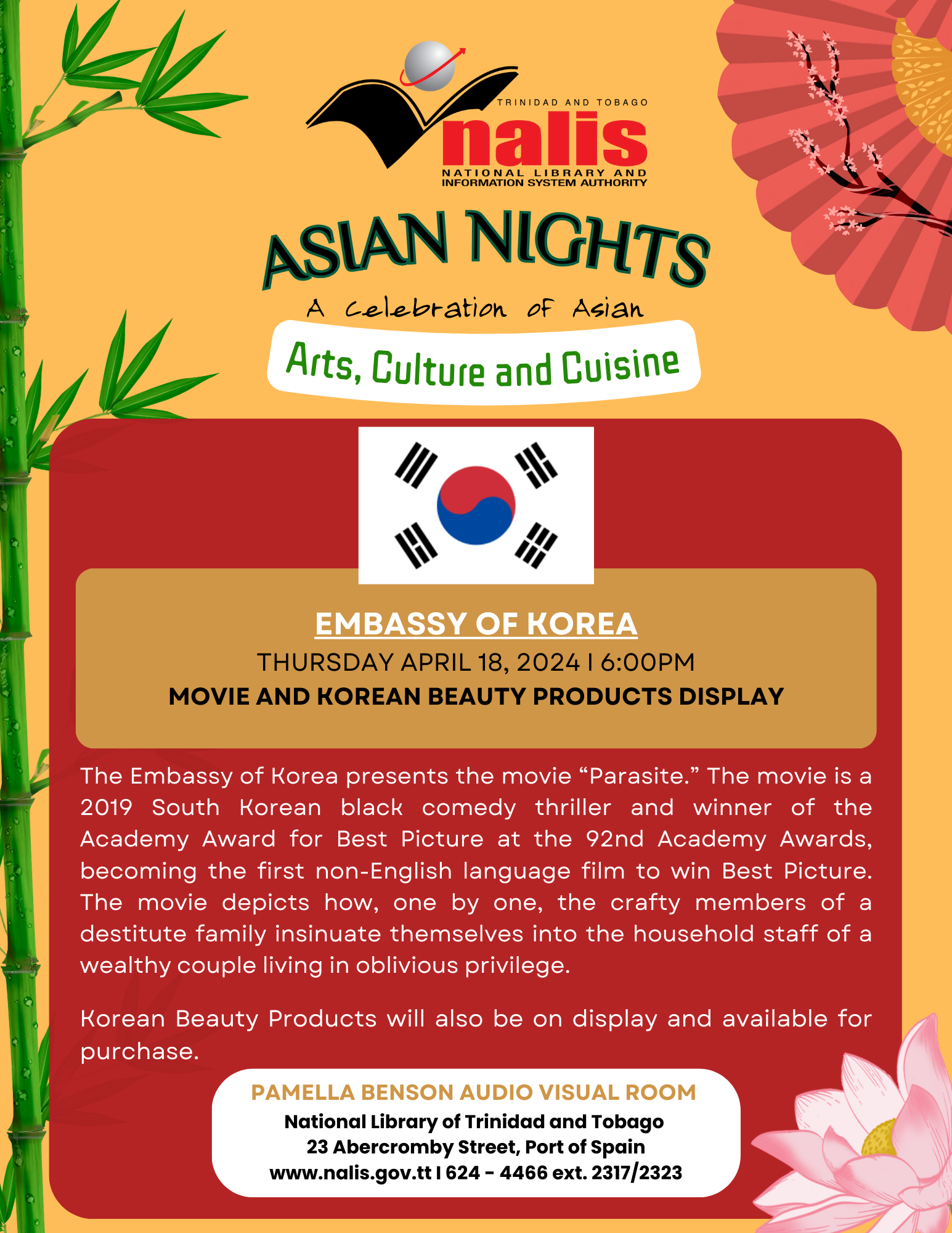 Announcement] Korean Night at NALIS (April 18th) 상세보기|NoticeEmbassy of the  Republic of Korea to the Republic of Trinidad and Tobago