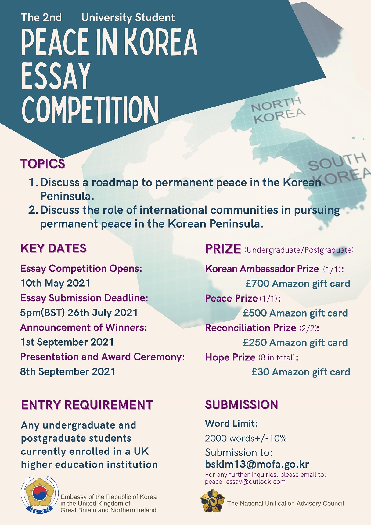 Notice The 2nd University Student Essay Competition Peace In Korea 상세보기 Newsembassy Of The Republic Of Korea In The United Kingdom Of Great Britain And Northern Ireland And Permanent Mission To The International