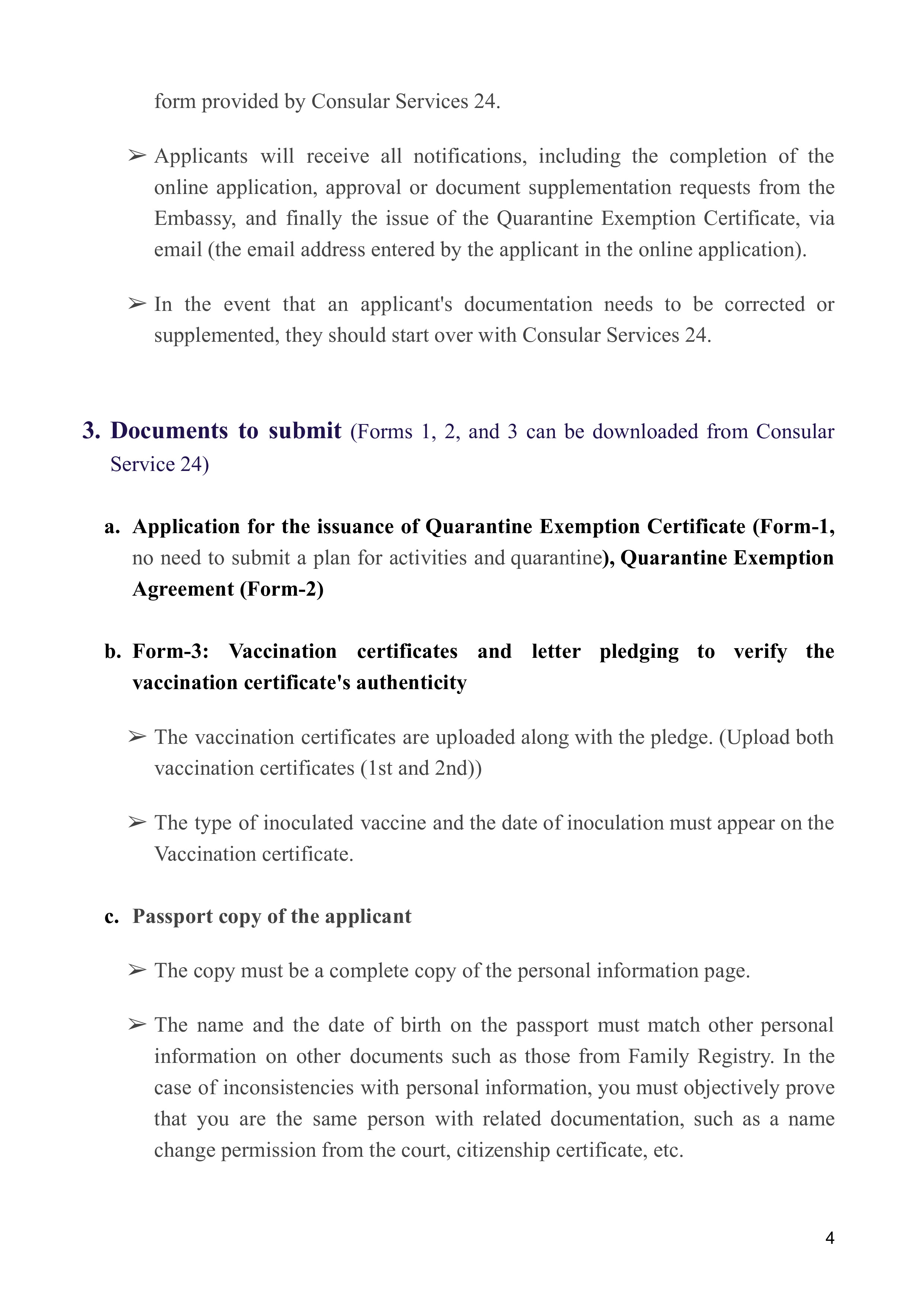 Information on the issuance of Quarantine Exemption Certificates for fully vaccinated